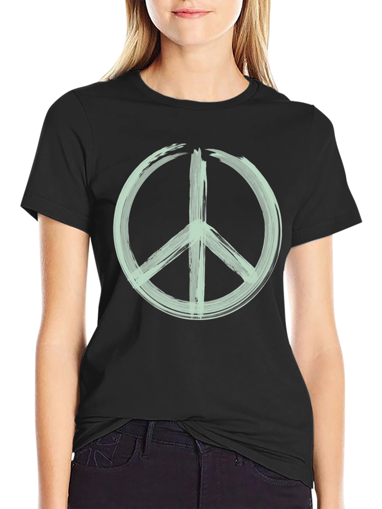 Black Peace Sign Graphic Tee - Stylish & Comfortable view 2