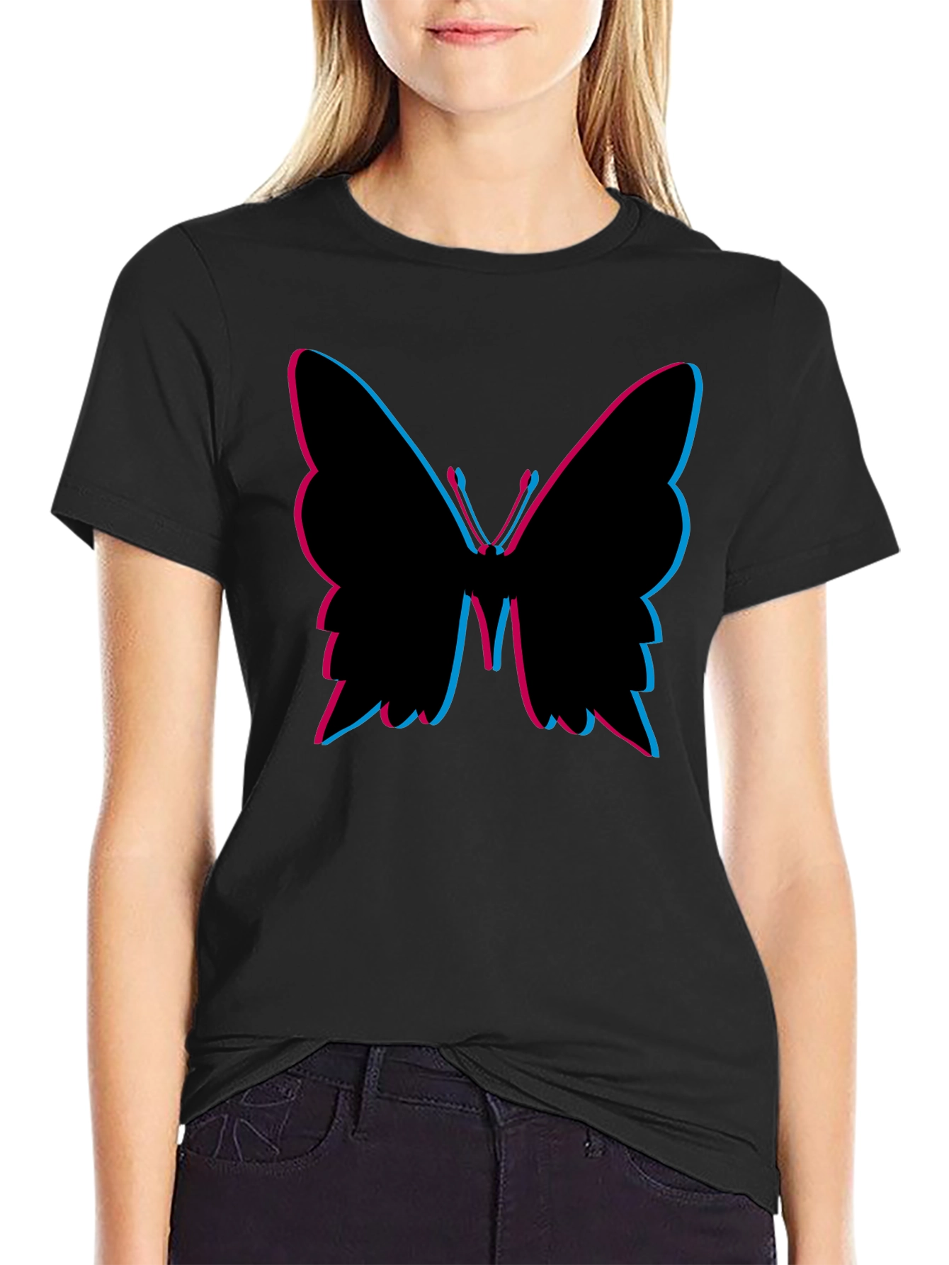 Black Butterfly Graphic Tee - Fashionable Black T-Shirt view 2