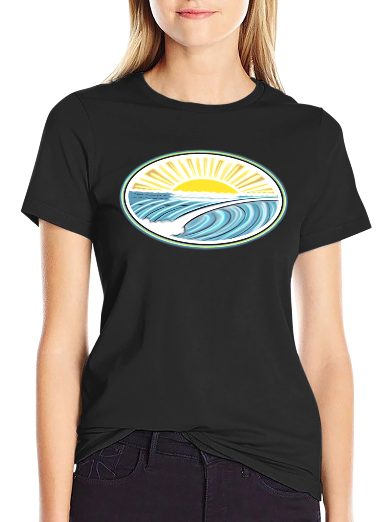 Black Ocean Wave Graphic Tee - Black Cotton Comfort view 2