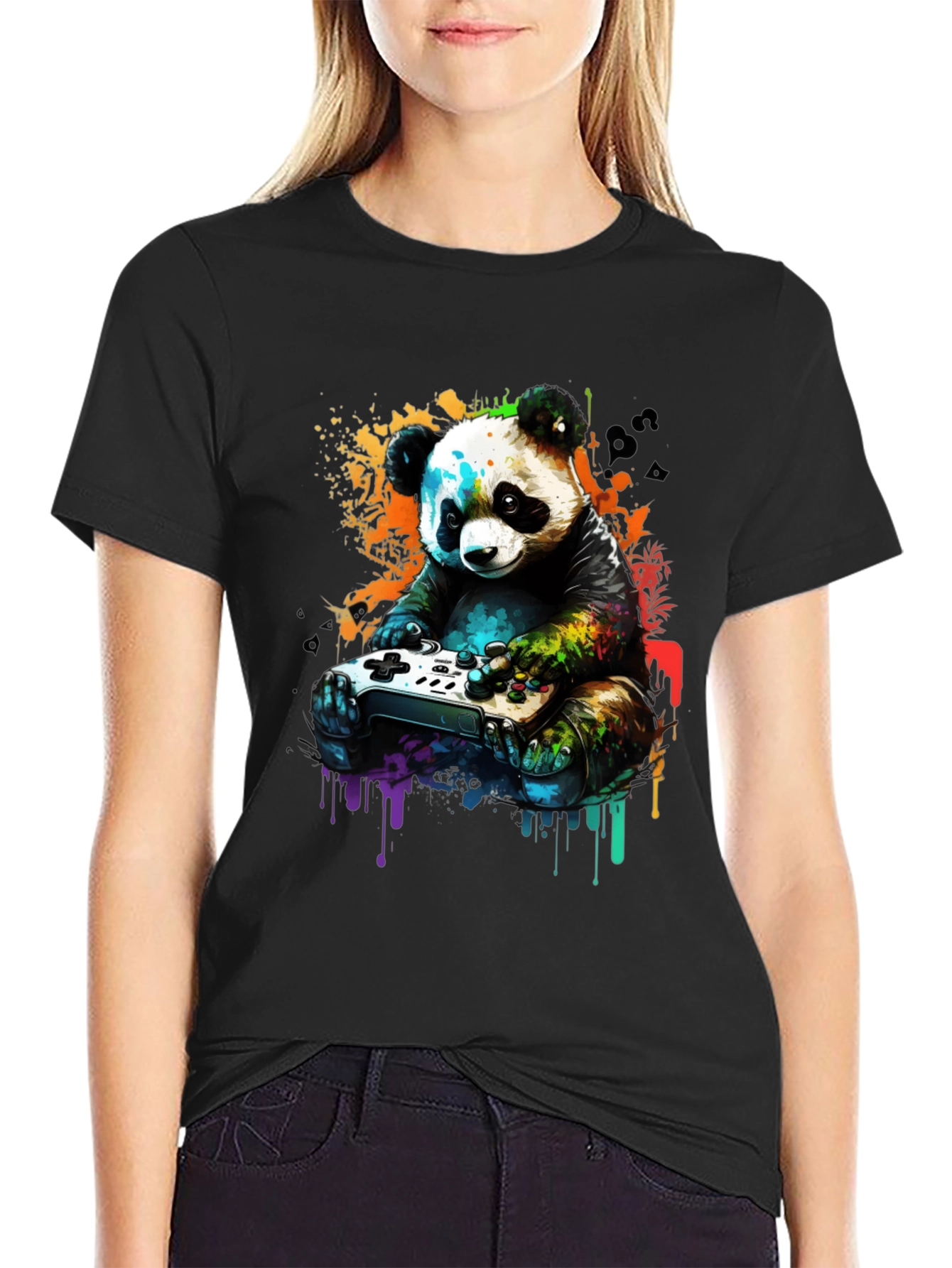 Black Gamer Panda Graphic Tee - Unique Design, Comfortable Fit view 2