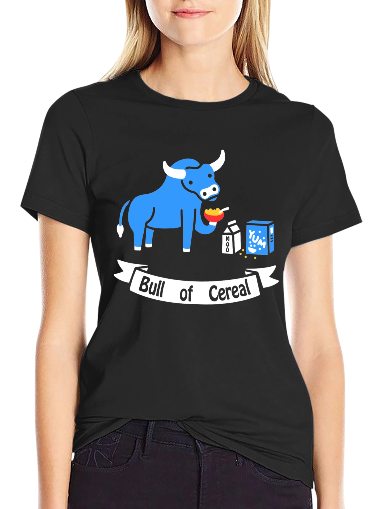Black Bull of Cereal T-Shirt: Funny Cartoon Graphic Tee view 2