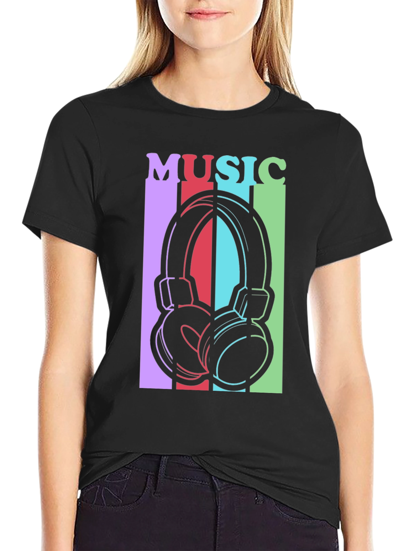 Black Music Headphones Graphic Tee - Stylish Unisex T-Shirt view 2