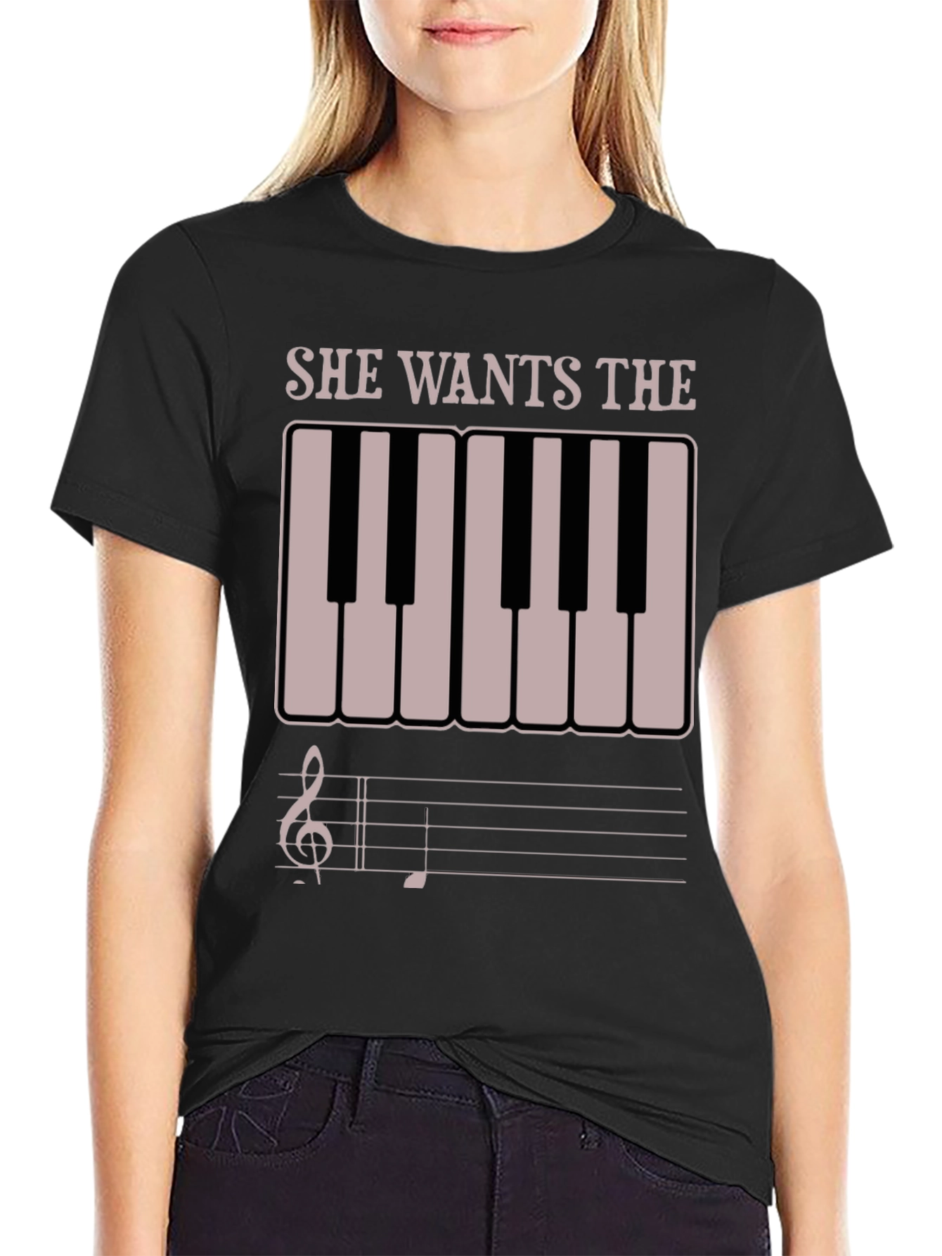 Black She Wants The D Funny Piano T-Shirt view 2