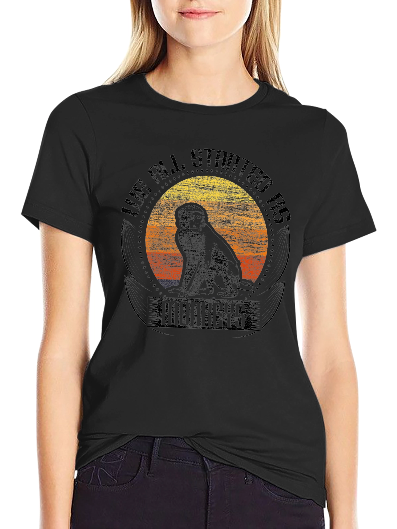 Black Evolutionary Monkeys T-Shirt - Unisex Black Tee view 2