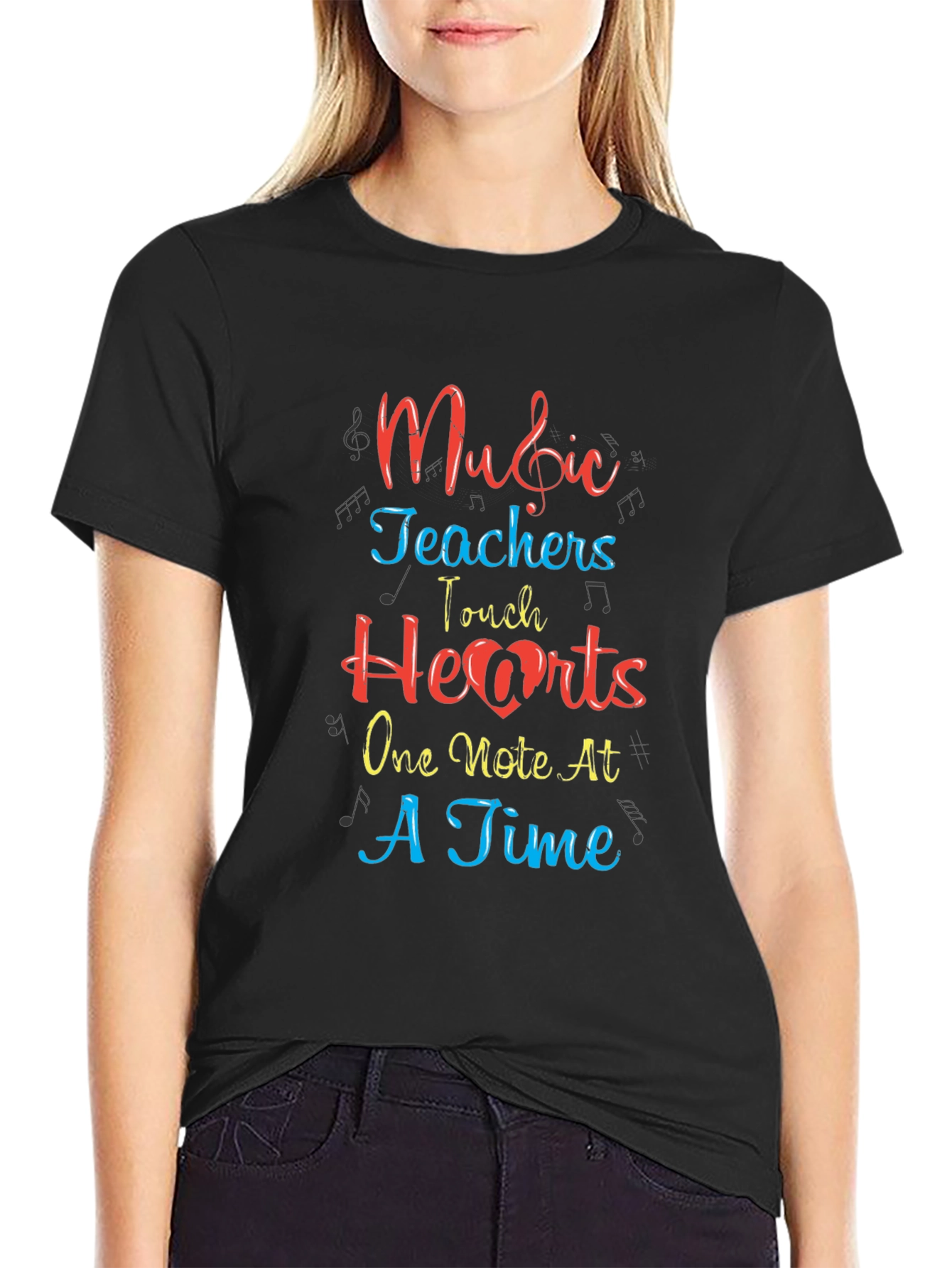 Black Music Teacher Heart T-Shirt view 2