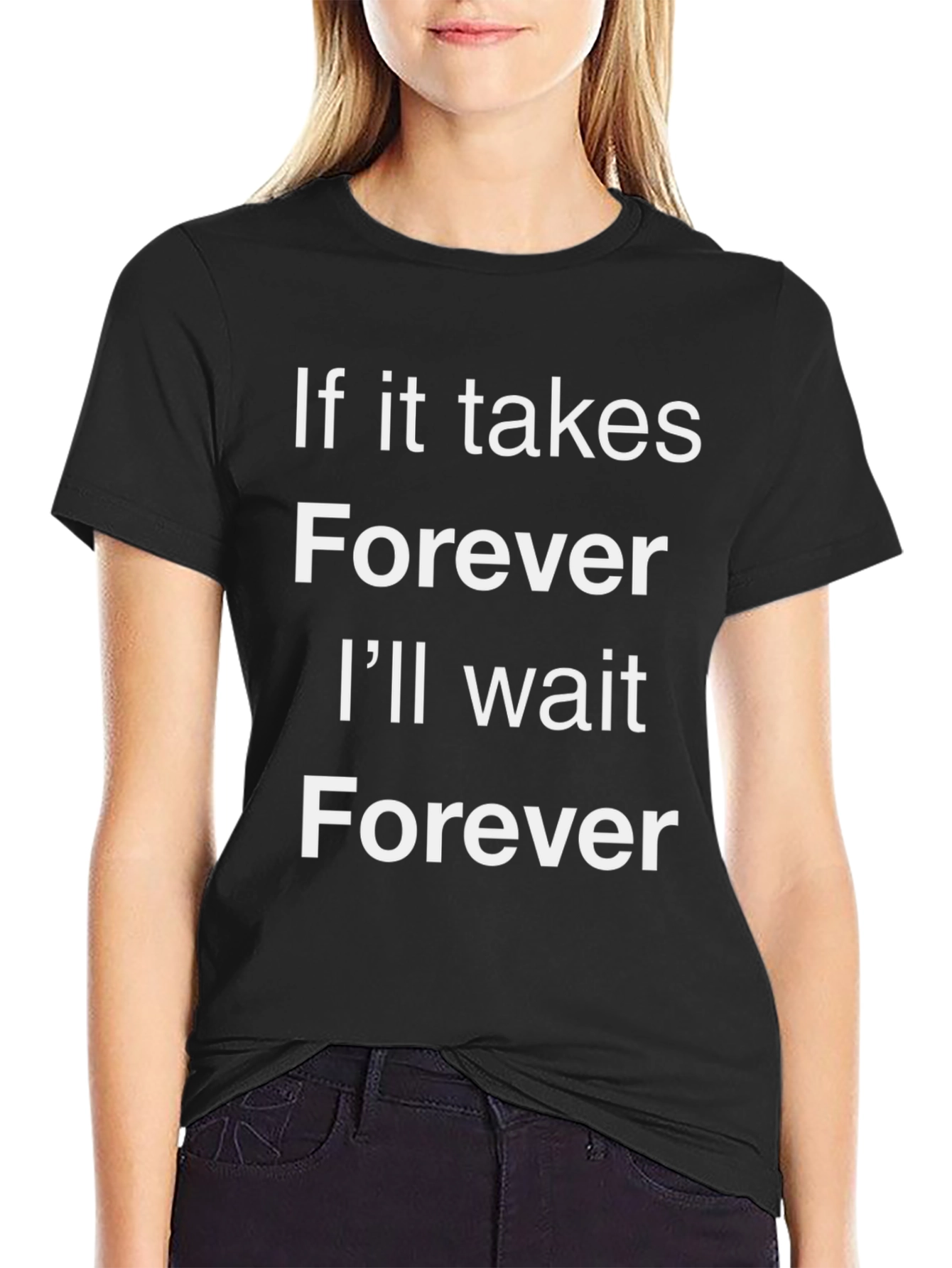 Black Forever Wait Graphic Tee - Black Cotton T-Shirt view 2
