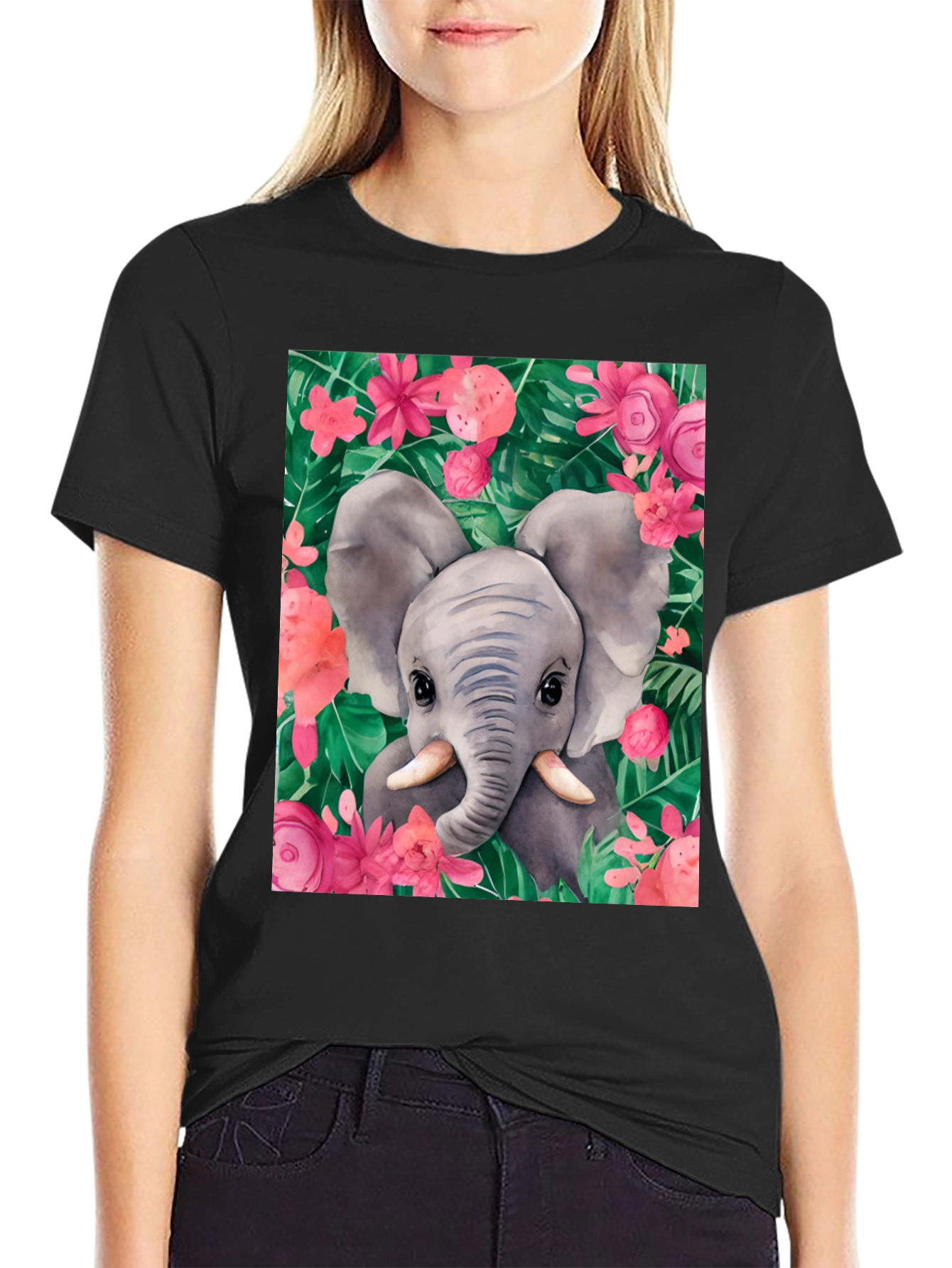 Black Elephant Floral Graphic Tee view 2