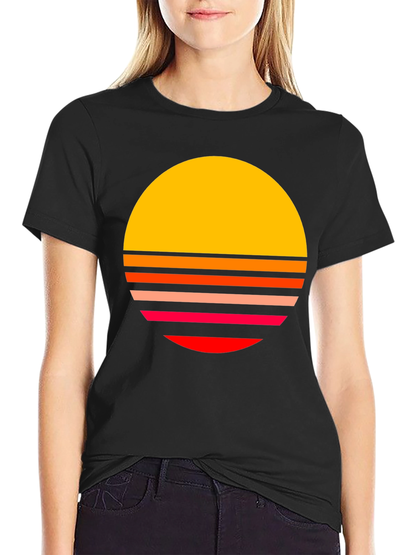 Black Retro Sunset T-Shirt - Vintage Style Graphic Tee view 2