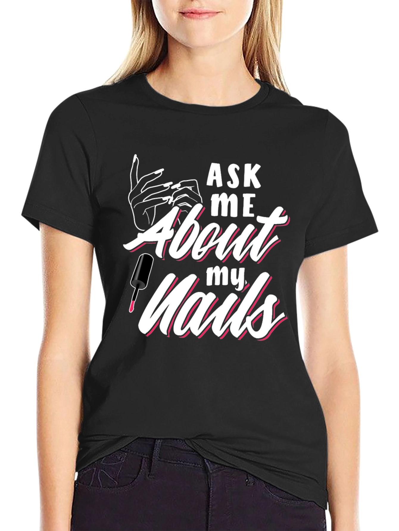 Black Ask Me About My Nails Graphic Tee view 2