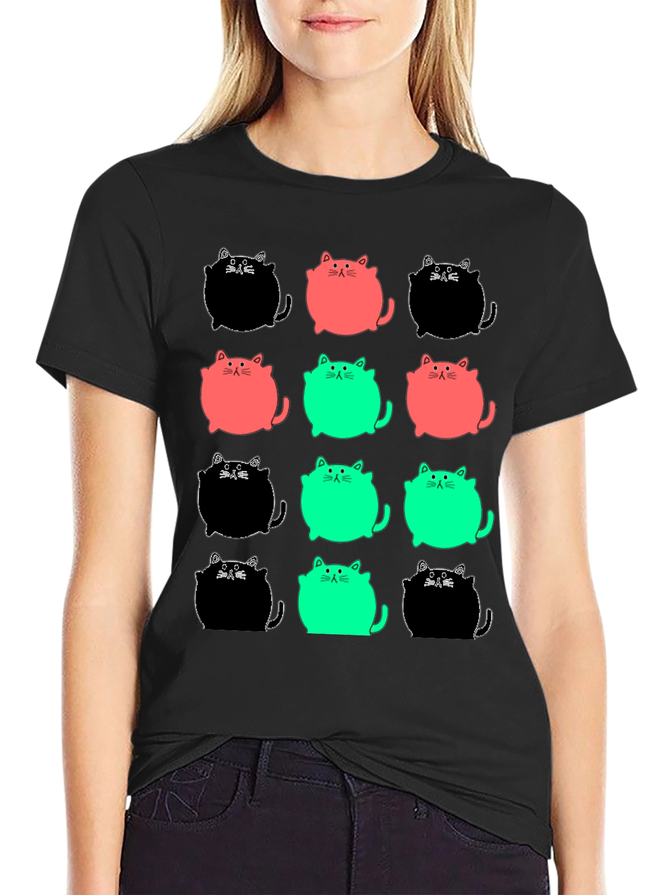 Black Funky Cat Pattern Tee view 2