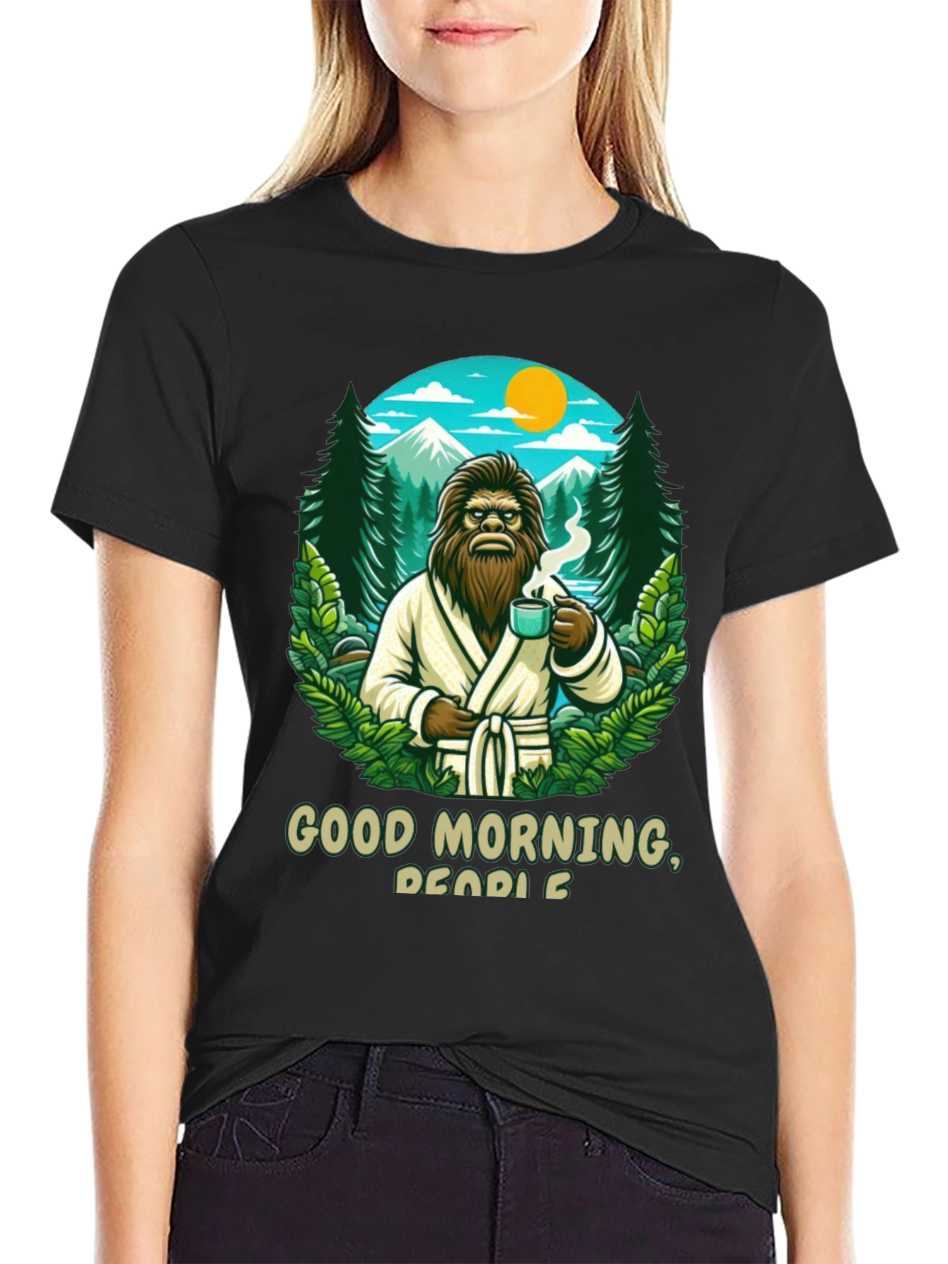 Black Good Morning Bigfoot Graphic Tee view 2