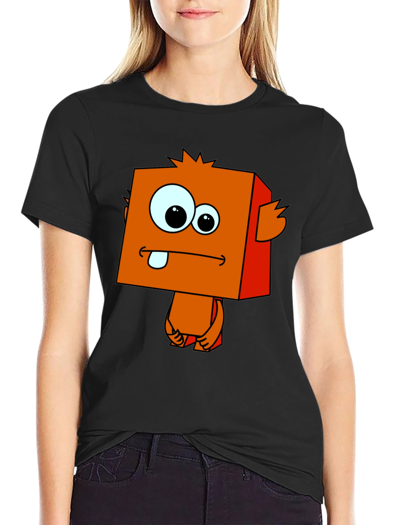 Funny Cartoon Monster Graphic Black T-Shirt - 2