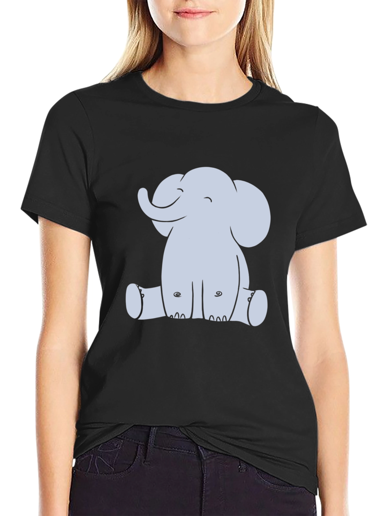 Black Cute Elephant Graphic Black T-Shirt view 2