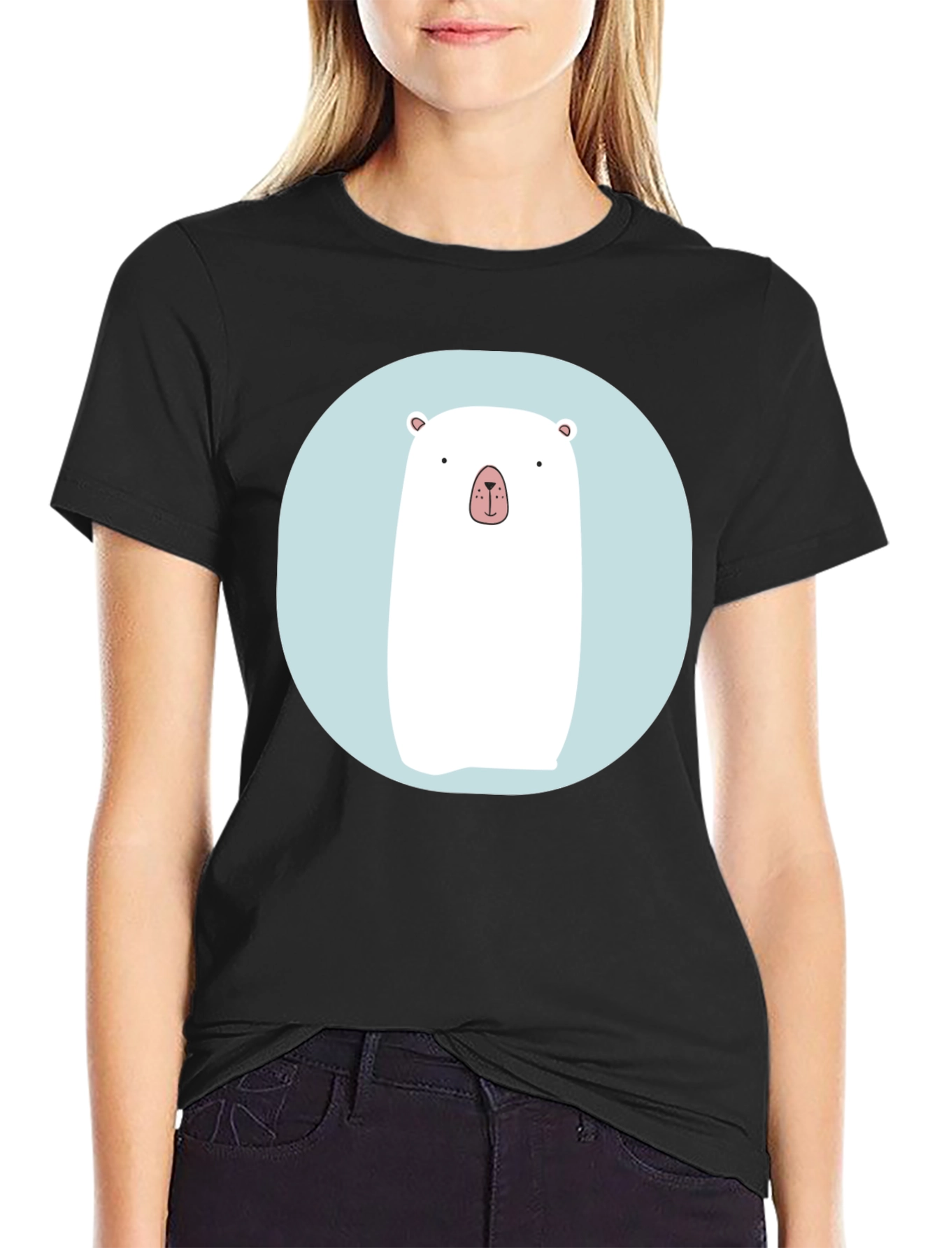 Black Cute Polar Bear Graphic T-Shirt - Black view 2