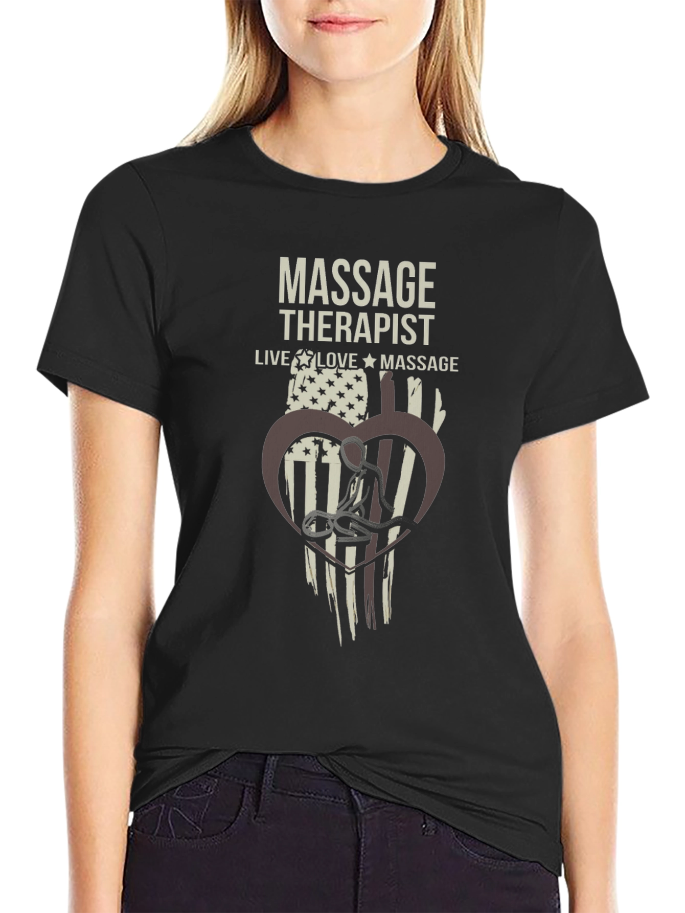 Black Massage Therapist T-Shirt: Live, Love, Massage view 2