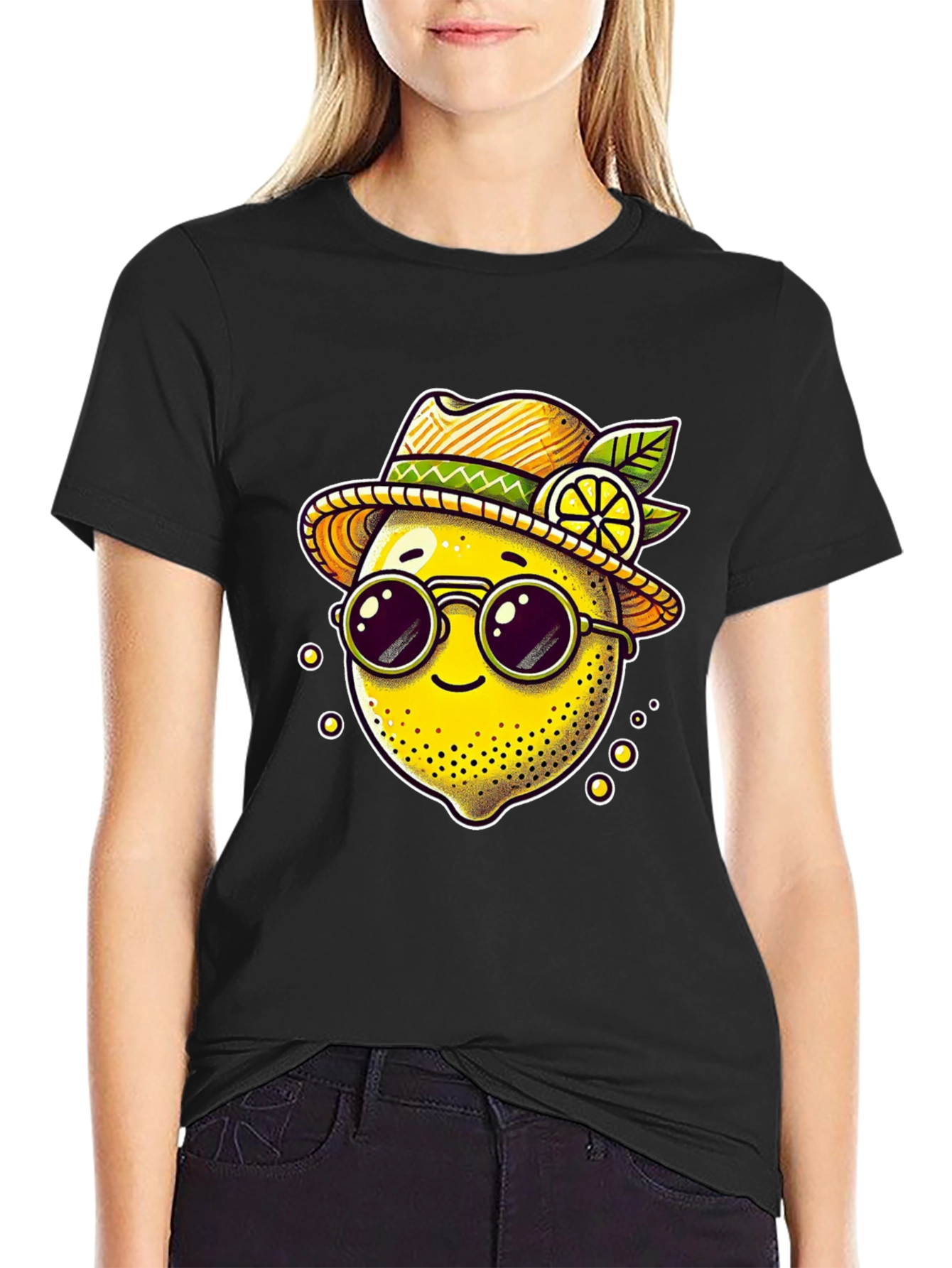 Black Funky Lemon Tee - Cool Fruit Graphic Shirt view 2