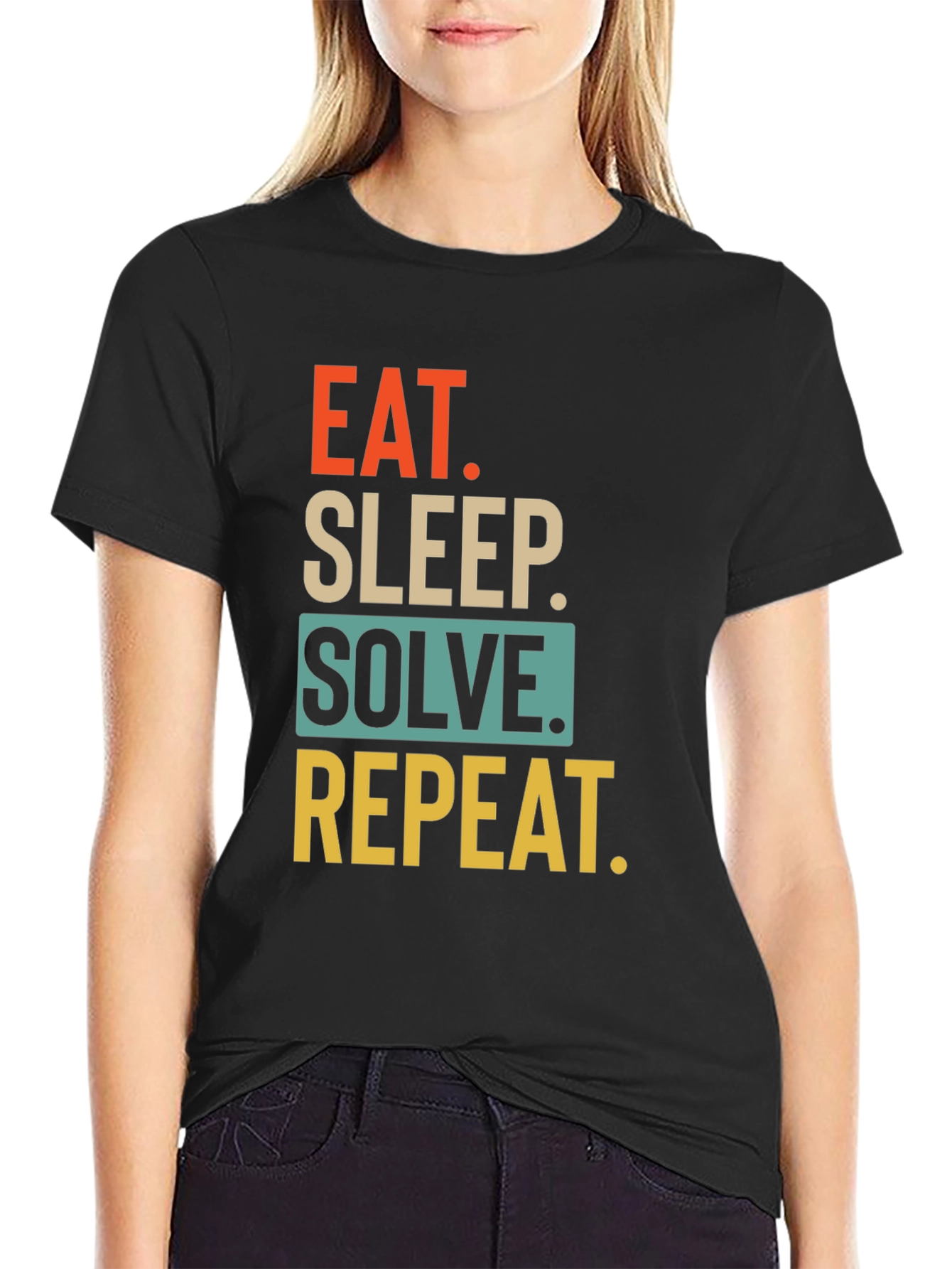 Black Eat Sleep Solve Repeat Black T-Shirt view 2