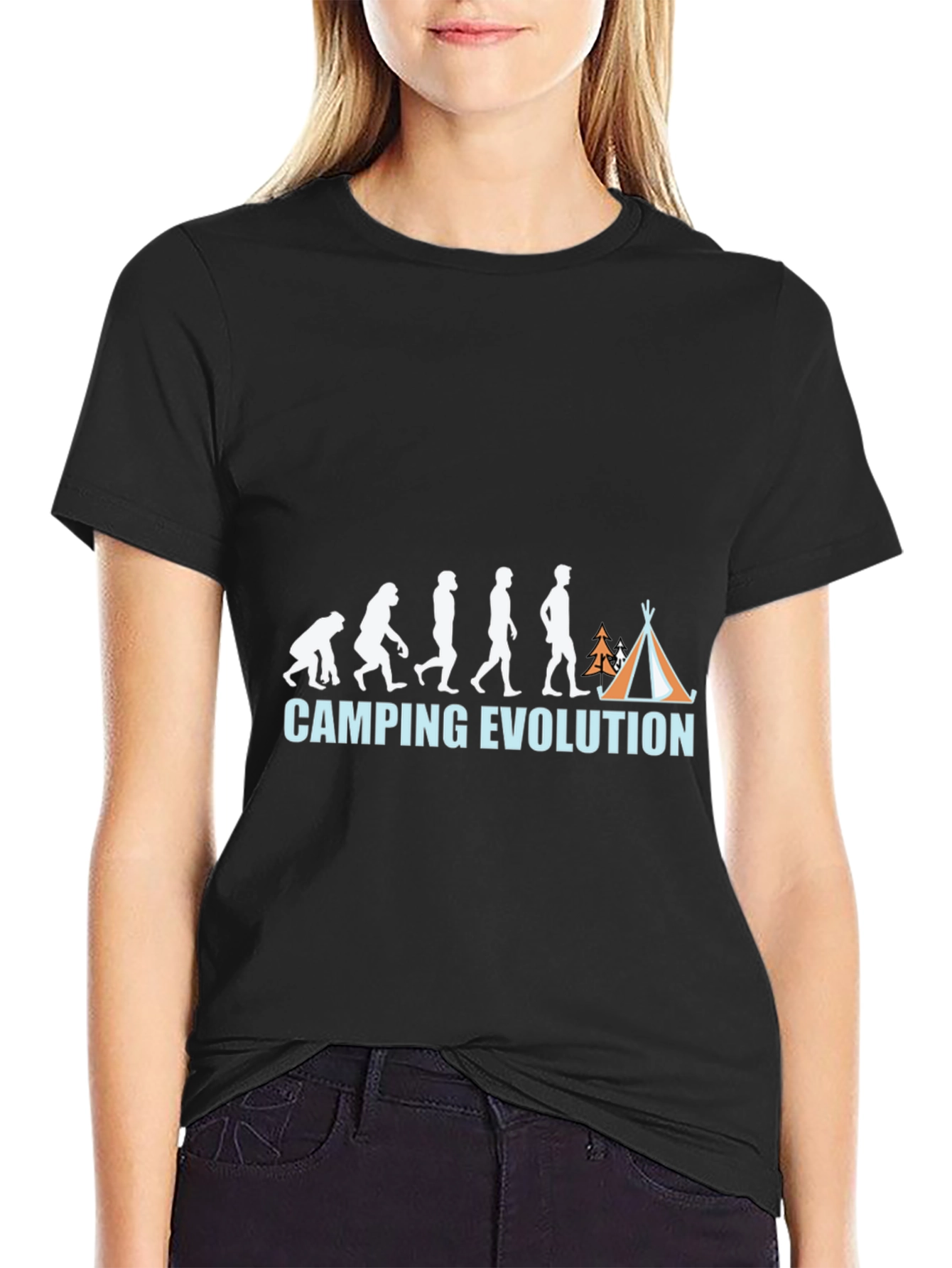 Black Camping Evolution T-Shirt: Funny Outdoor Tee view 2