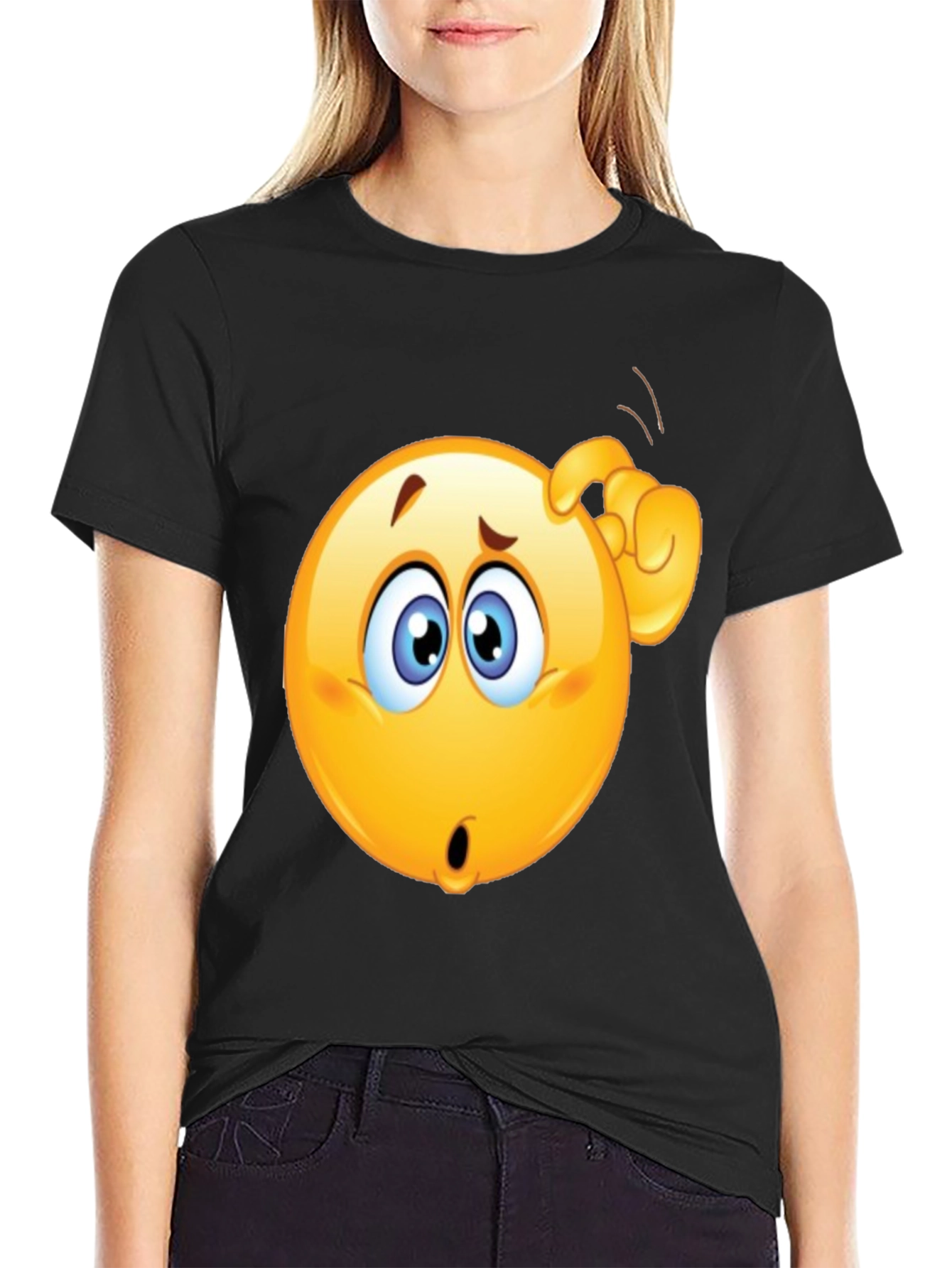 Black Confused Emoji T-Shirt - Black Cotton Tee view 2