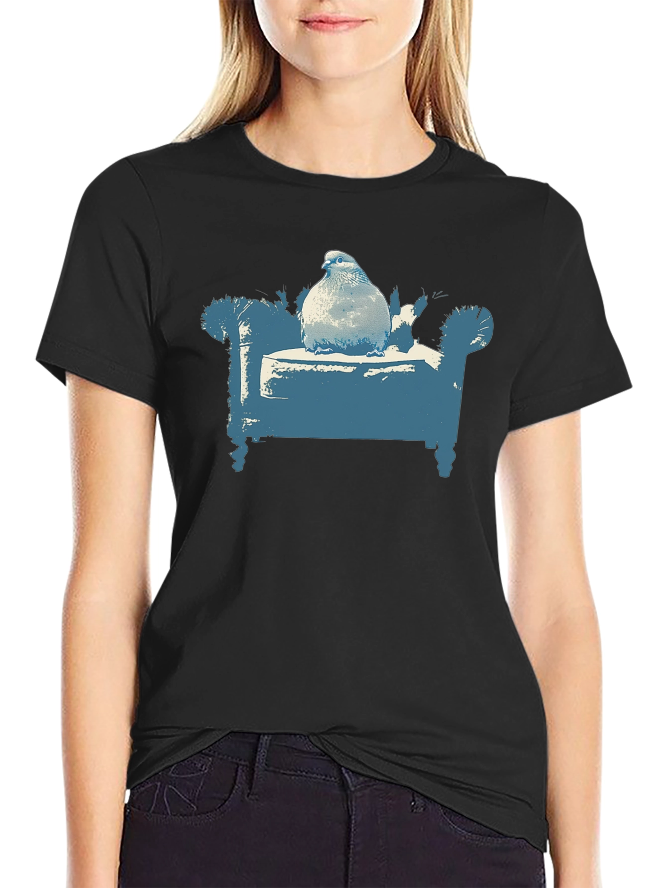 Black Pigeon on Couch Graphic T-Shirt - Quirky Menswear view 2