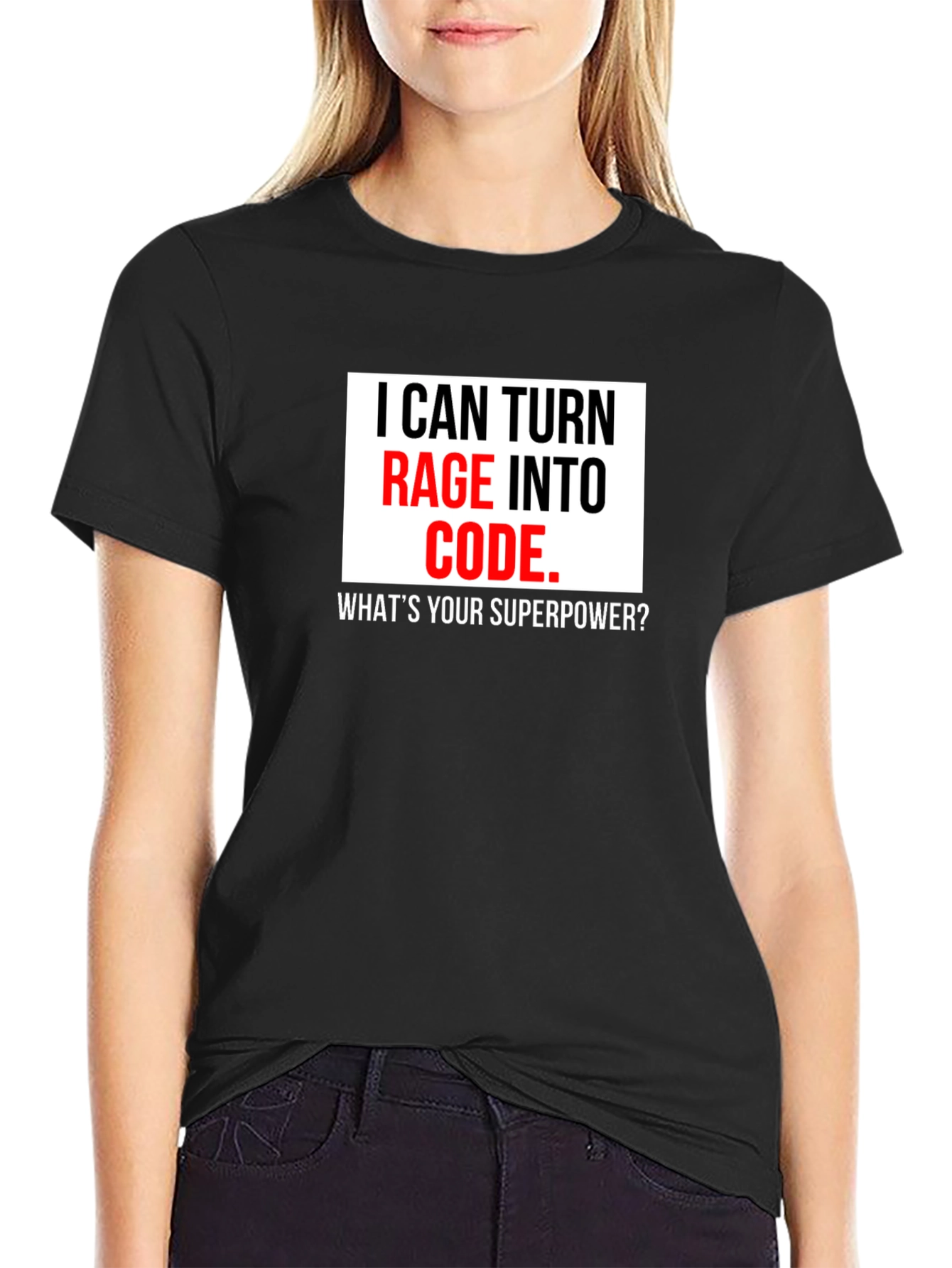 Black Rage Into Code T-Shirt - Programmer Superpower Tee view 2