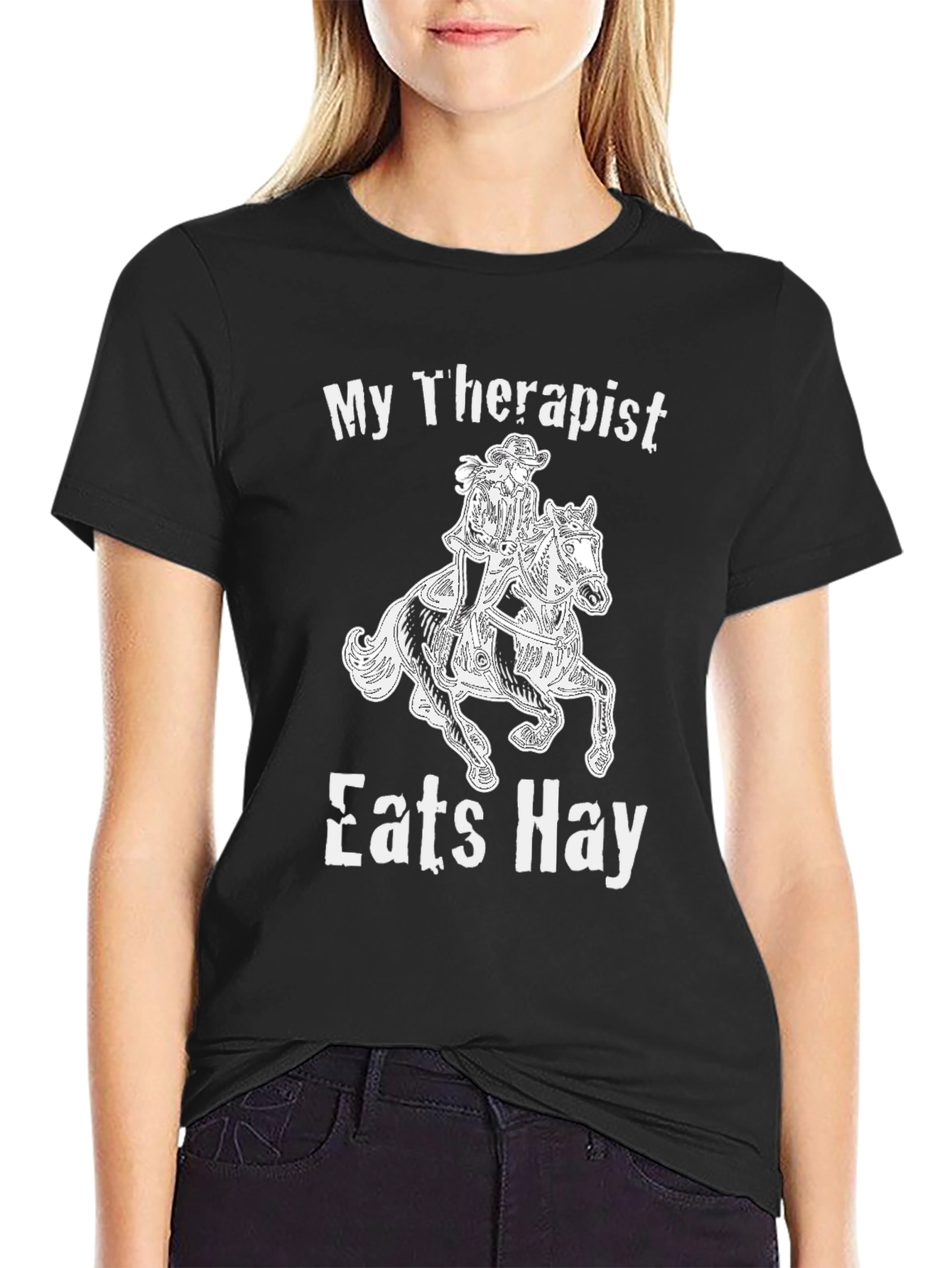 Black My Therapist Eats Hay Graphic Tee view 2