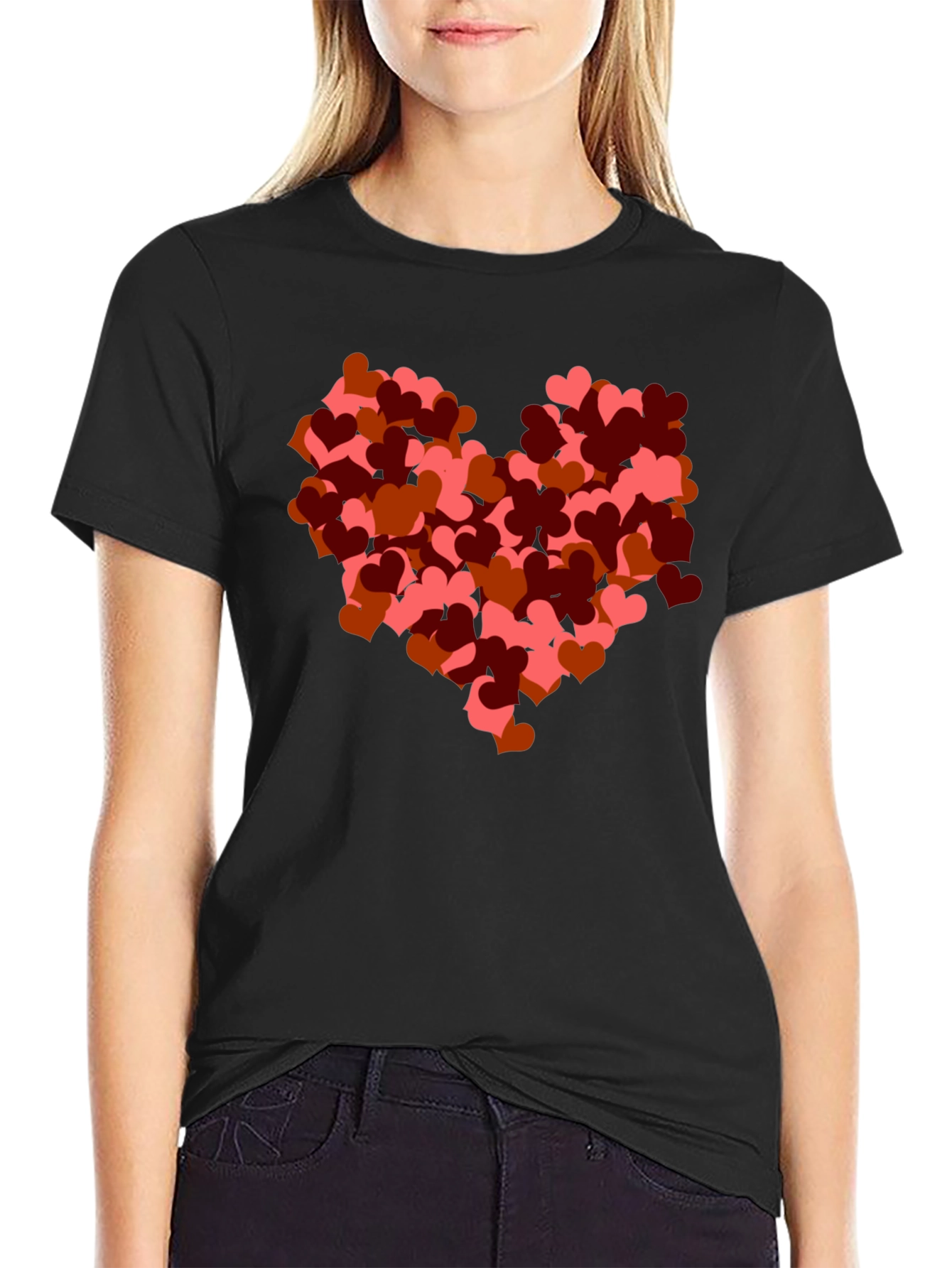 Black Heart Cluster Graphic Black T-Shirt view 2