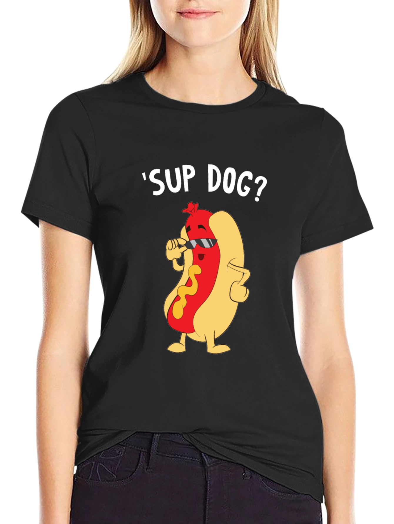 Black Cool Hot Dog Graphic Tee - Funny Pun T-Shirt view 2