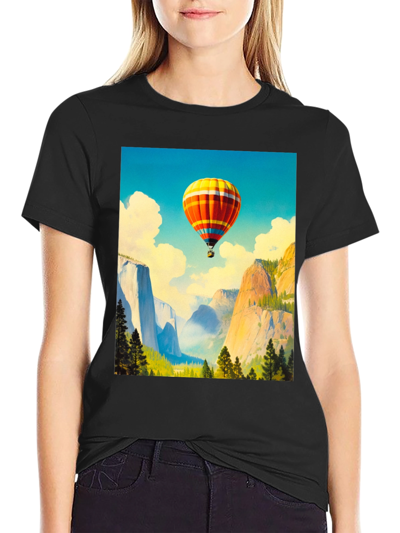 Black Scenic Hot Air Balloon Graphic Tee view 2