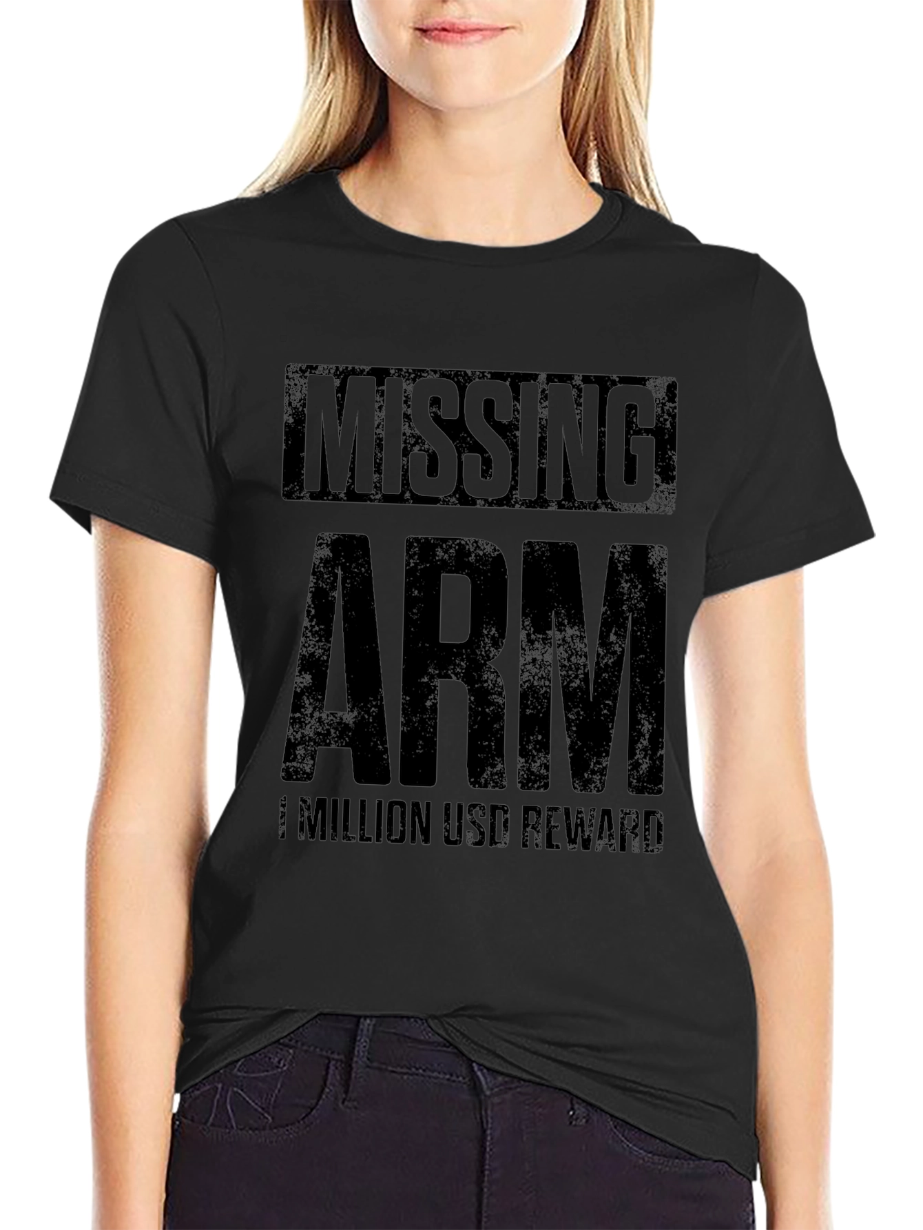 Black Missing Arm Funny Humor T-Shirt view 2