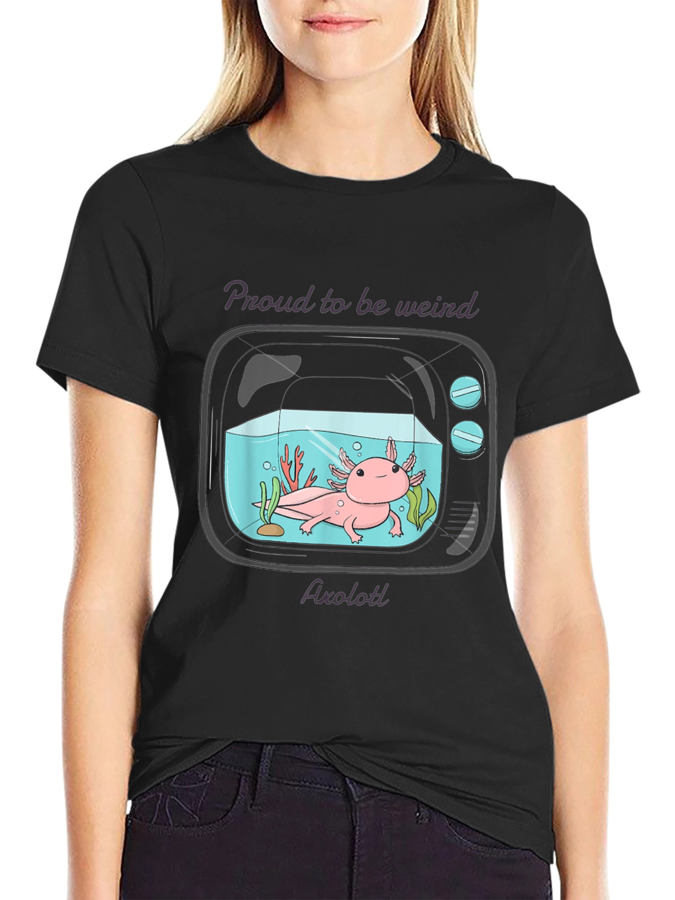 Black Proud to be Weird Axolotl T-Shirt view 2