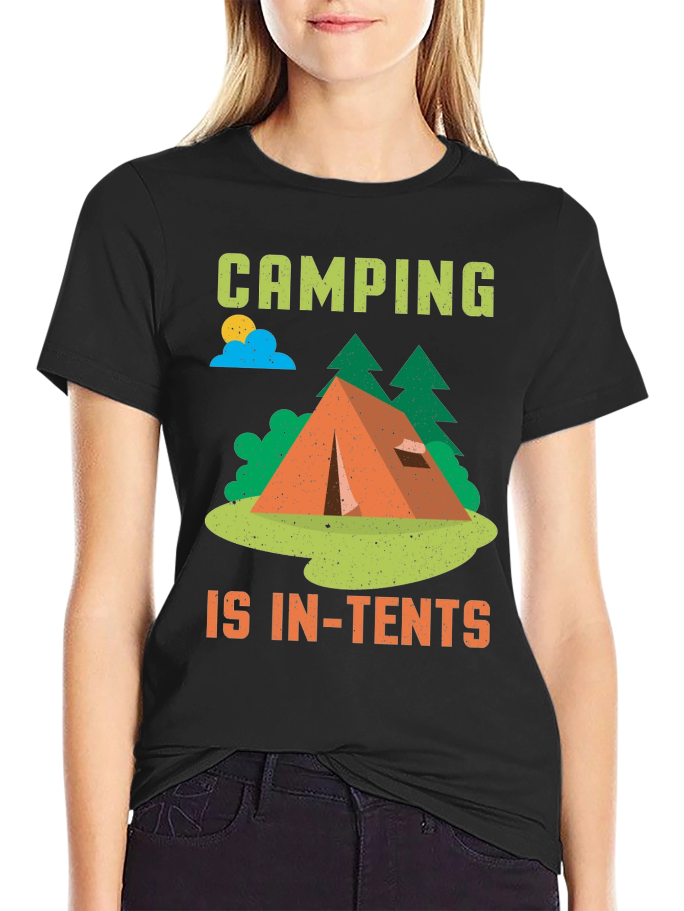 Black Camping is In-Tents Black T-Shirt view 2