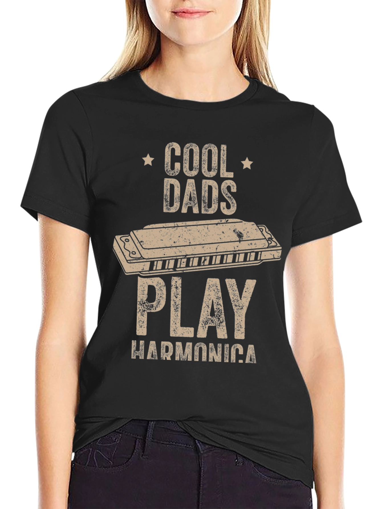 Black Cool Dads Play Harmonica T-Shirt view 2