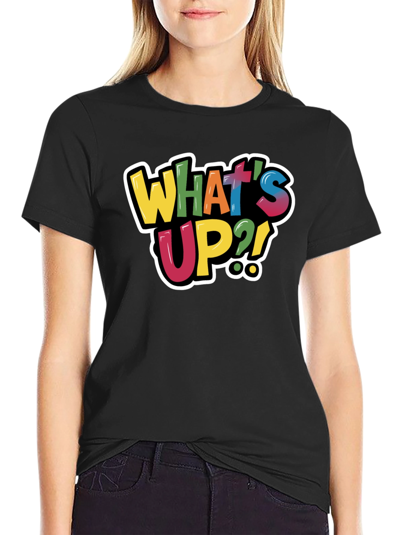 Black What's Up?! Graphic Tee - Trendy Casual Black T-Shirt view 2