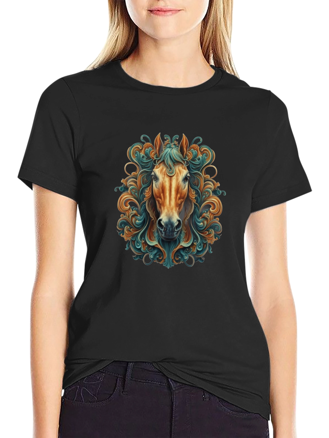 Black Horse Art Graphic Tee - Stylish Men's Black T-Shirt view 2