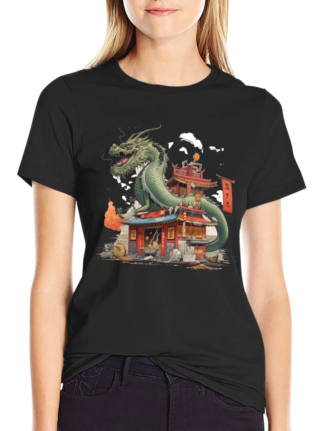 Black Dragon Pagoda Graphic Tee - Asian Inspired view 2