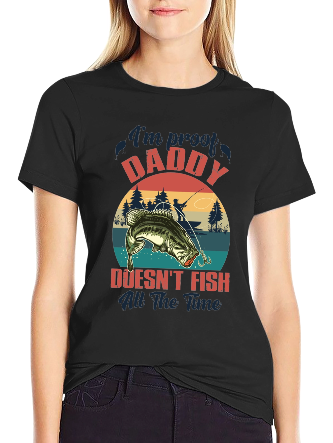 Black Funny Fishing T-Shirt - Daddy Doesn't Fish All The Time view 2