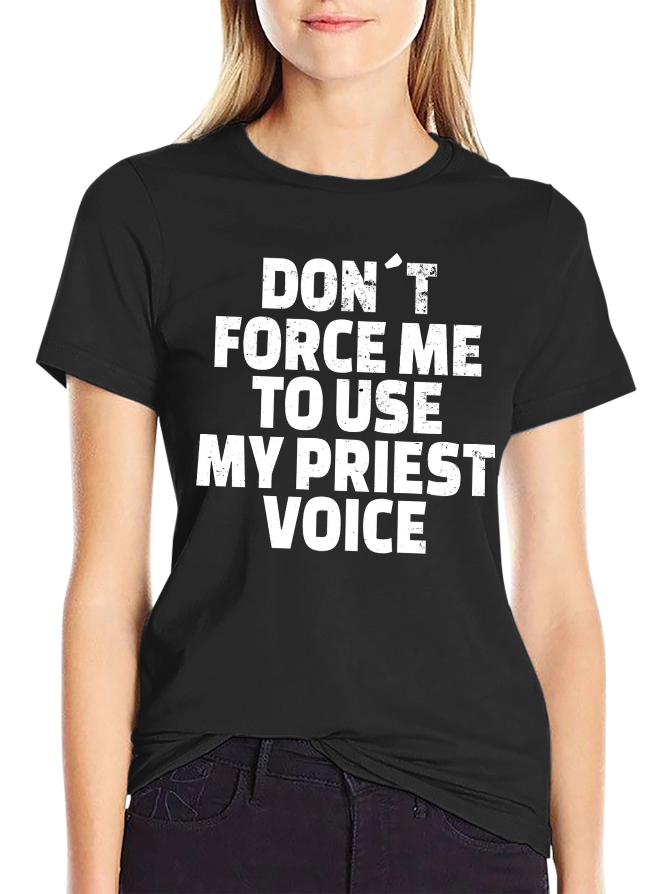 Black Funny Priest Voice T-Shirt view 2