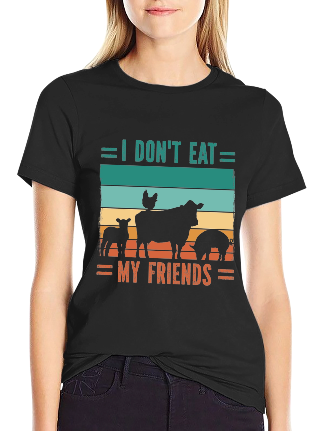 Black Vegan T-Shirt - I Don't Eat My Friends view 2