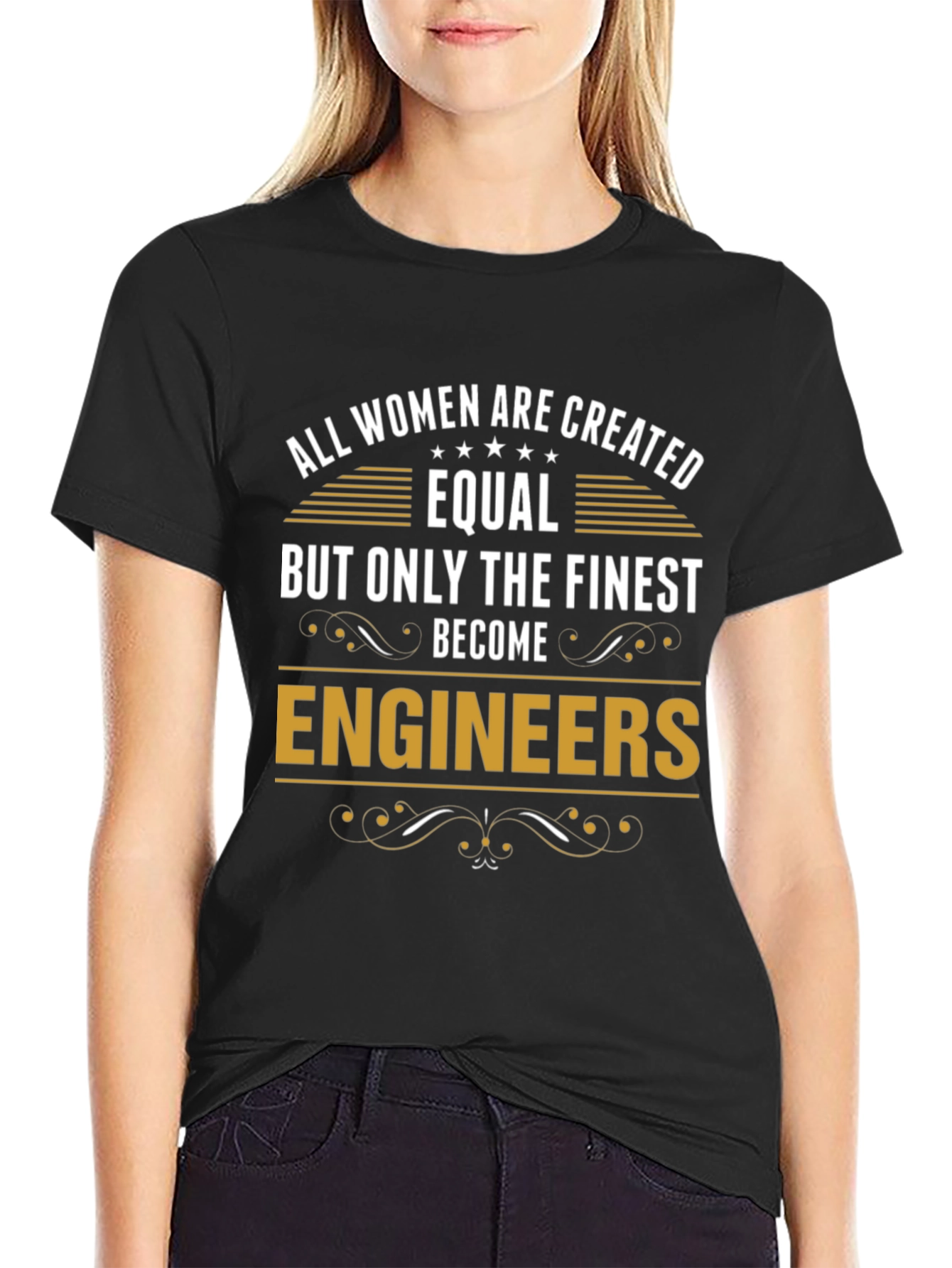Black All Women Are Created Equal Engineer T-Shirt view 2