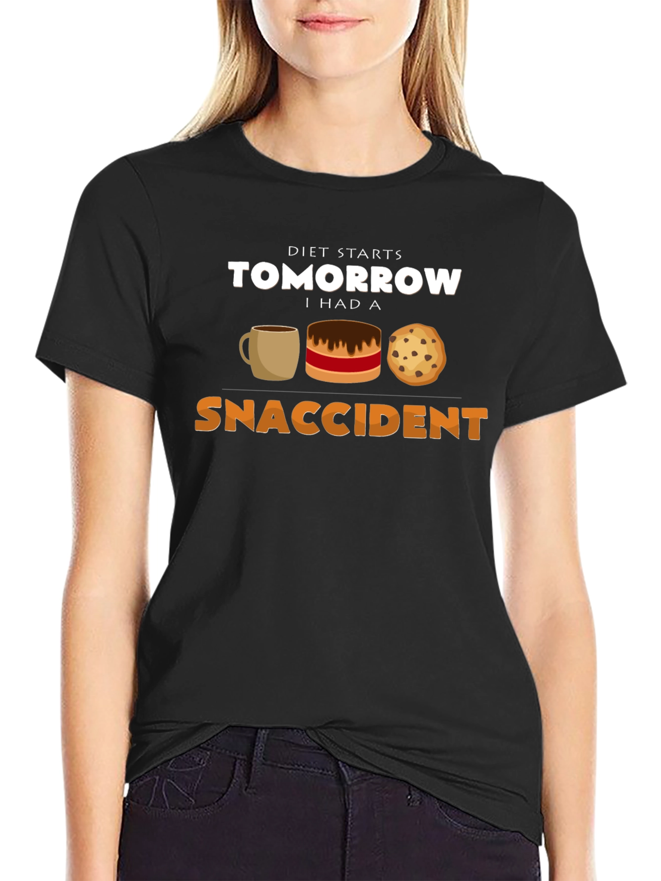 Black Diet Starts Tomorrow Snack Accident T-Shirt view 2
