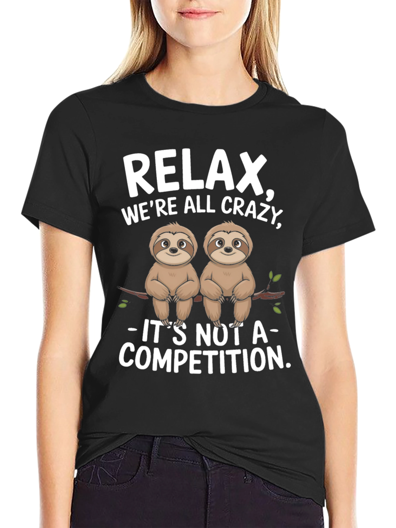 Black Relax We're All Crazy Sloth Graphic Tee view 2