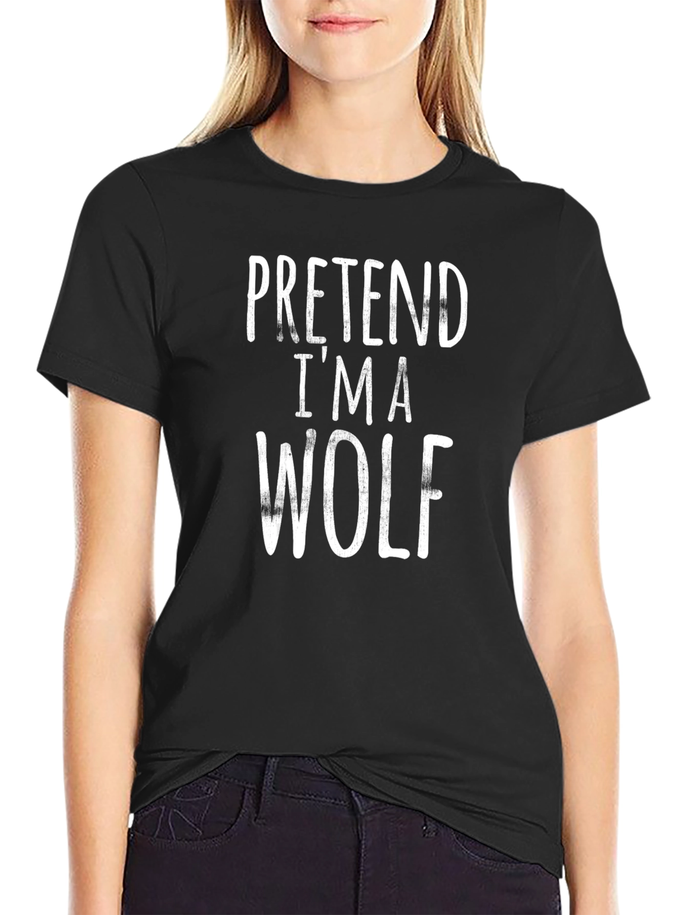 Black Pretend I'm a Wolf Black T-Shirt view 2