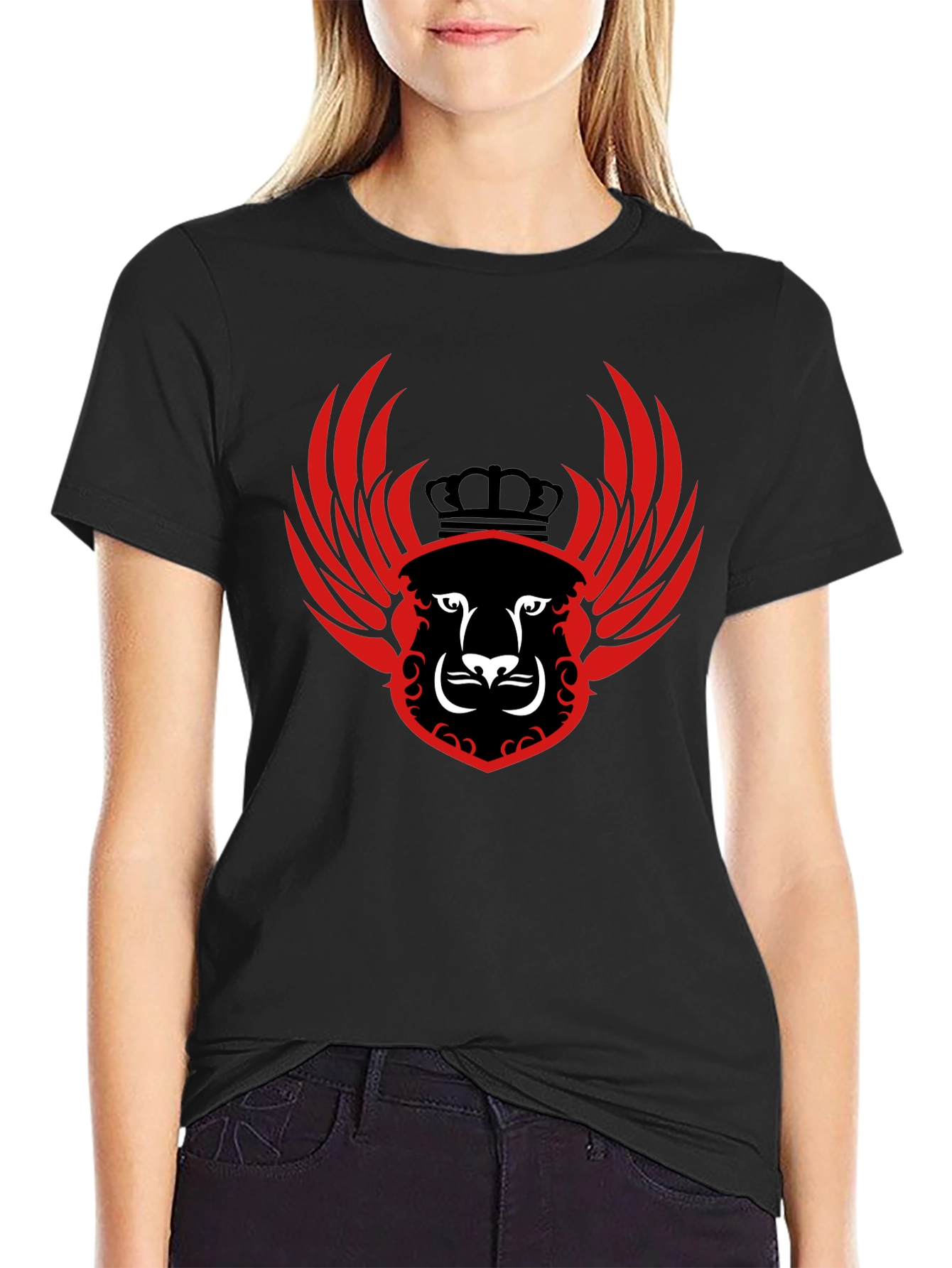 Black Winged Lion Crest Black T-Shirt view 2