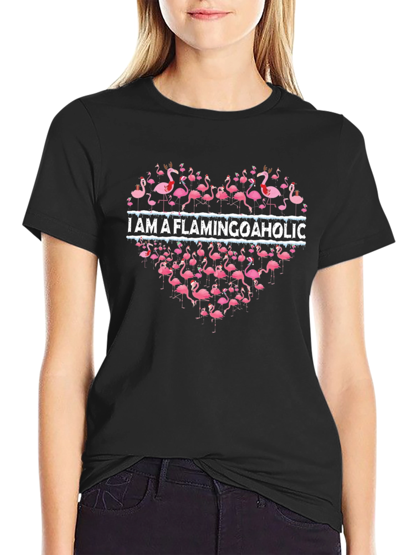 Black I Am A Flamingoaholic Graphic Tee view 2