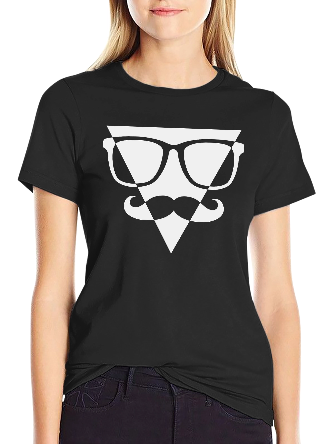 Black Hipster Glasses & Moustache Graphic T-Shirt view 2