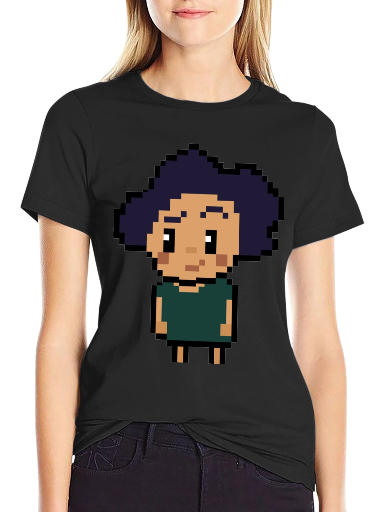 Black Pixel Art T-Shirt - Retro Gaming Style view 2
