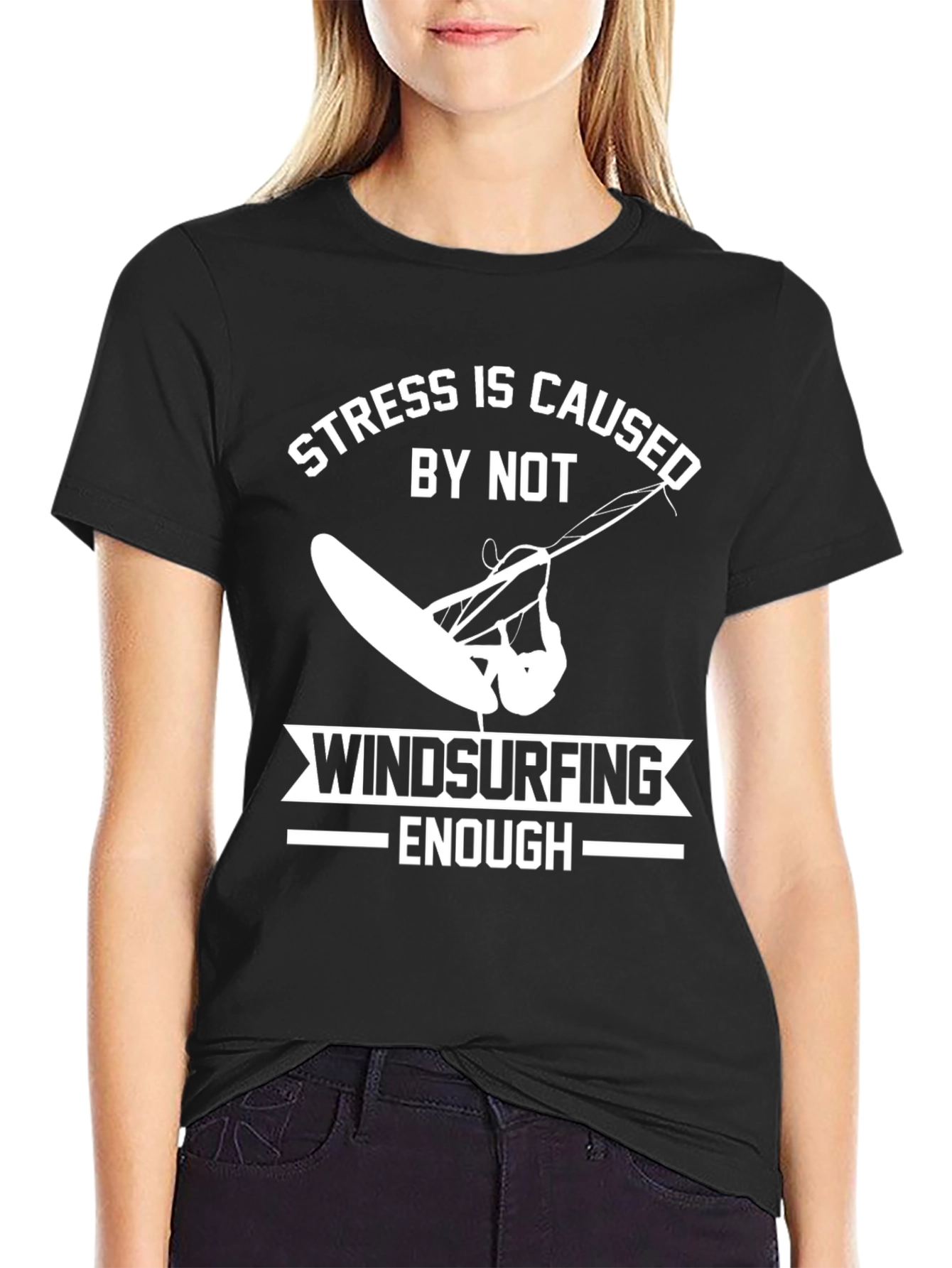 Black Windsurfing T-Shirt - Stress Relief Design view 2