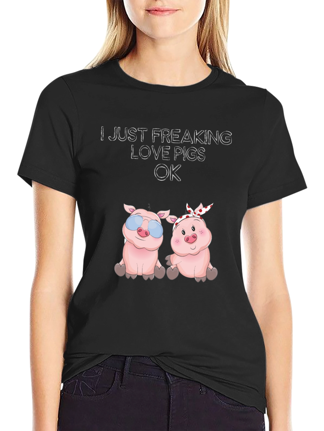 Black Funny Pig Lover T-Shirt view 2
