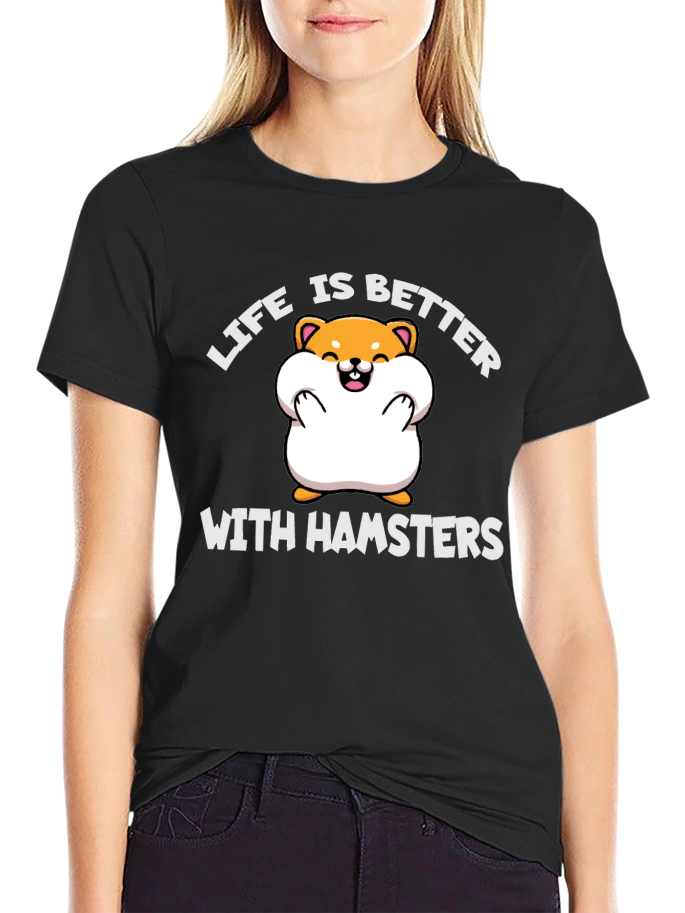 Black Hamster Lover Tee: Life is Better with Hamsters T-Shirt view 2